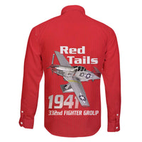 Tuskegee Red Tails Airmen Family Matching Off The Shoulder Long Sleeve Dress and Hawaiian Shirt P-51 Mustang 332nd Fighter Group - Red - Wonder Print Shop