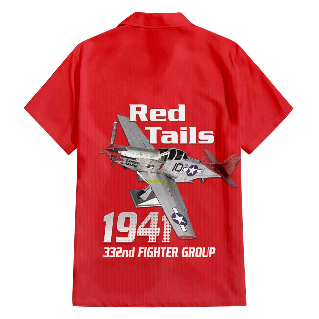 Tuskegee Red Tails Airmen Family Matching Off Shoulder Maxi Dress and Hawaiian Shirt P-51 Mustang 332nd Fighter Group - Red - Wonder Print Shop