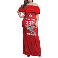 Tuskegee Red Tails Airmen Family Matching Off Shoulder Maxi Dress and Hawaiian Shirt P-51 Mustang 332nd Fighter Group - Red - Wonder Print Shop