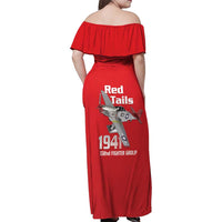 Tuskegee Red Tails Airmen Family Matching Off Shoulder Maxi Dress and Hawaiian Shirt P-51 Mustang 332nd Fighter Group - Red - Wonder Print Shop