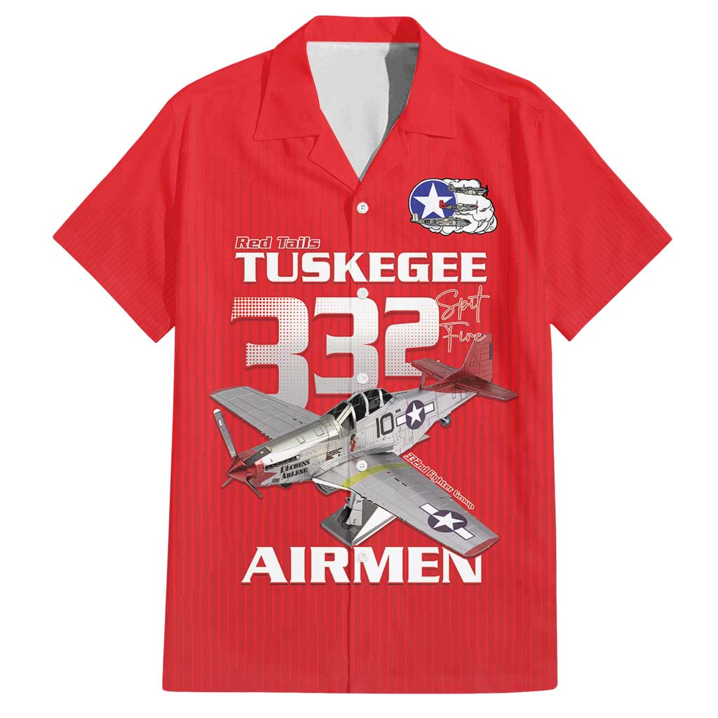 Tuskegee Red Tails Airmen Family Matching Off Shoulder Short Dress and Hawaiian Shirt P-51 Mustang 332nd Fighter Group - Red - Wonder Print Shop