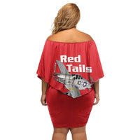 Tuskegee Red Tails Airmen Family Matching Off Shoulder Short Dress and Hawaiian Shirt P-51 Mustang 332nd Fighter Group - Red - Wonder Print Shop