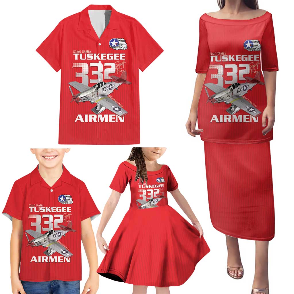 Tuskegee Red Tails Airmen Family Matching Puletasi and Hawaiian Shirt P-51 Mustang 332nd Fighter Group - Red - Wonder Print Shop