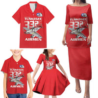 Tuskegee Red Tails Airmen Family Matching Puletasi and Hawaiian Shirt P-51 Mustang 332nd Fighter Group - Red - Wonder Print Shop