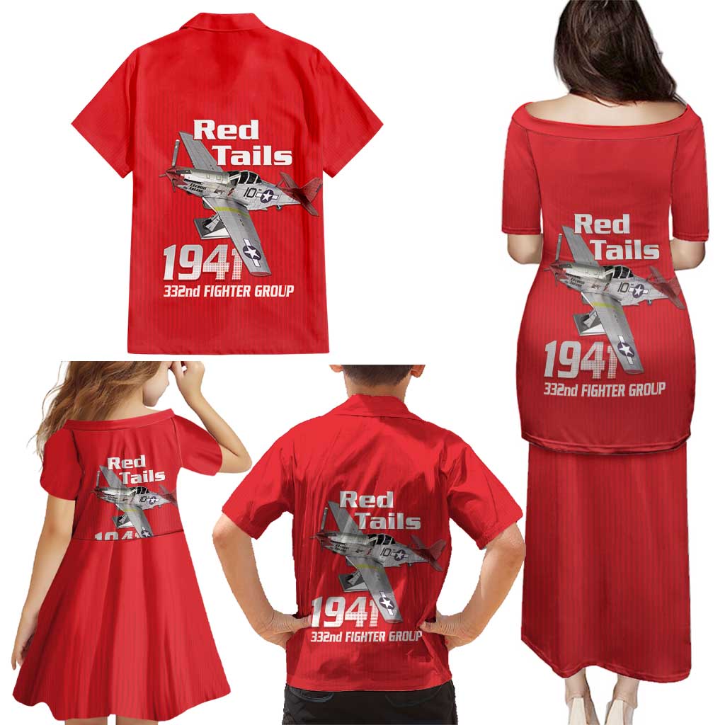 Tuskegee Red Tails Airmen Family Matching Puletasi and Hawaiian Shirt P-51 Mustang 332nd Fighter Group - Red - Wonder Print Shop