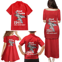 Tuskegee Red Tails Airmen Family Matching Puletasi and Hawaiian Shirt P-51 Mustang 332nd Fighter Group - Red - Wonder Print Shop