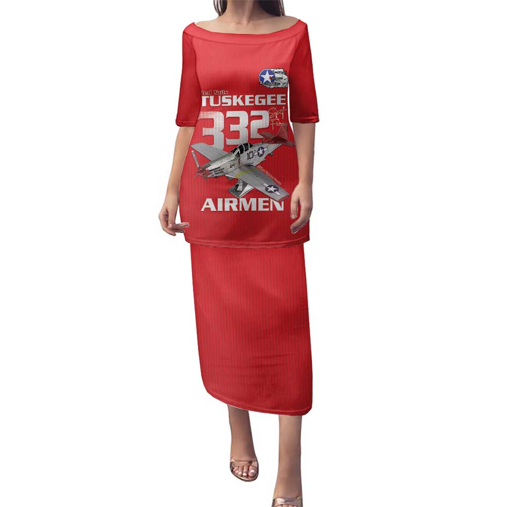 Tuskegee Red Tails Airmen Family Matching Puletasi and Hawaiian Shirt P-51 Mustang 332nd Fighter Group - Red - Wonder Print Shop