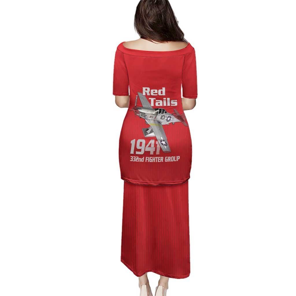 Tuskegee Red Tails Airmen Family Matching Puletasi and Hawaiian Shirt P-51 Mustang 332nd Fighter Group - Red - Wonder Print Shop