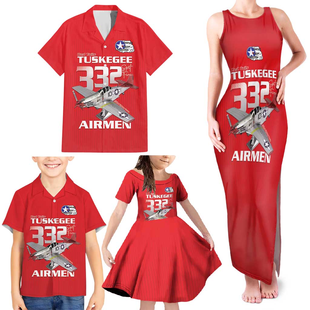 Tuskegee Red Tails Airmen Family Matching Tank Maxi Dress and Hawaiian Shirt P-51 Mustang 332nd Fighter Group - Red - Wonder Print Shop