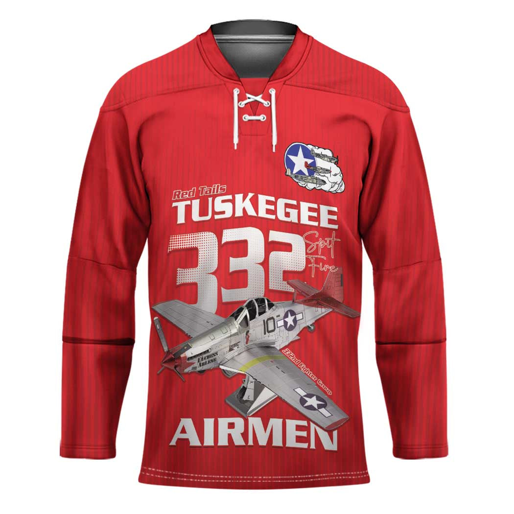 Tuskegee Red Tails Airmen Hockey Jersey P-51 Mustang 332nd Fighter Group - Red - Wonder Print Shop