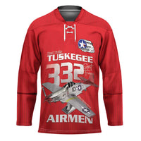 Tuskegee Red Tails Airmen Hockey Jersey P-51 Mustang 332nd Fighter Group - Red - Wonder Print Shop
