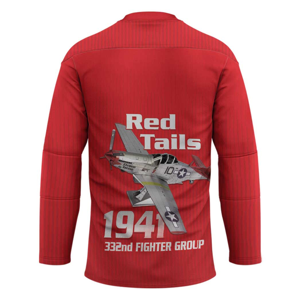 Tuskegee Red Tails Airmen Hockey Jersey P-51 Mustang 332nd Fighter Group - Red - Wonder Print Shop