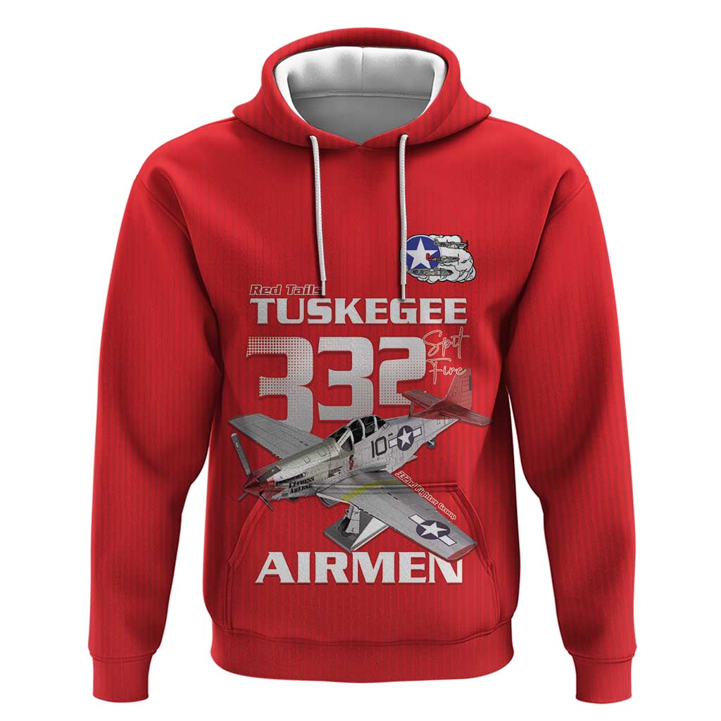 Tuskegee Red Tails Airmen Hoodie P-51 Mustang 332nd Fighter Group - Red - Wonder Print Shop