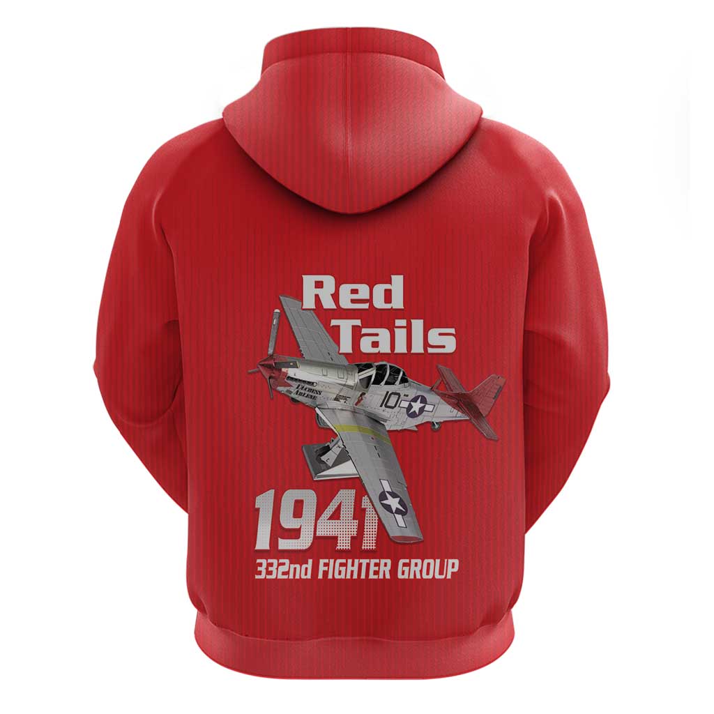 Tuskegee Red Tails Airmen Hoodie P-51 Mustang 332nd Fighter Group - Red - Wonder Print Shop