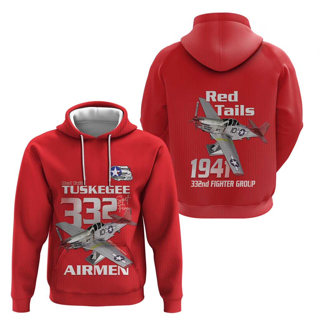 Tuskegee Red Tails Airmen Hoodie P-51 Mustang 332nd Fighter Group - Red - Wonder Print Shop