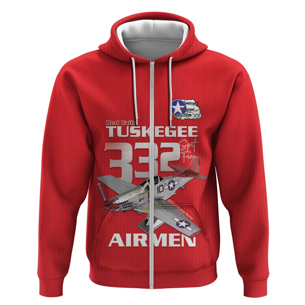 Tuskegee Red Tails Airmen Hoodie P-51 Mustang 332nd Fighter Group - Red - Wonder Print Shop