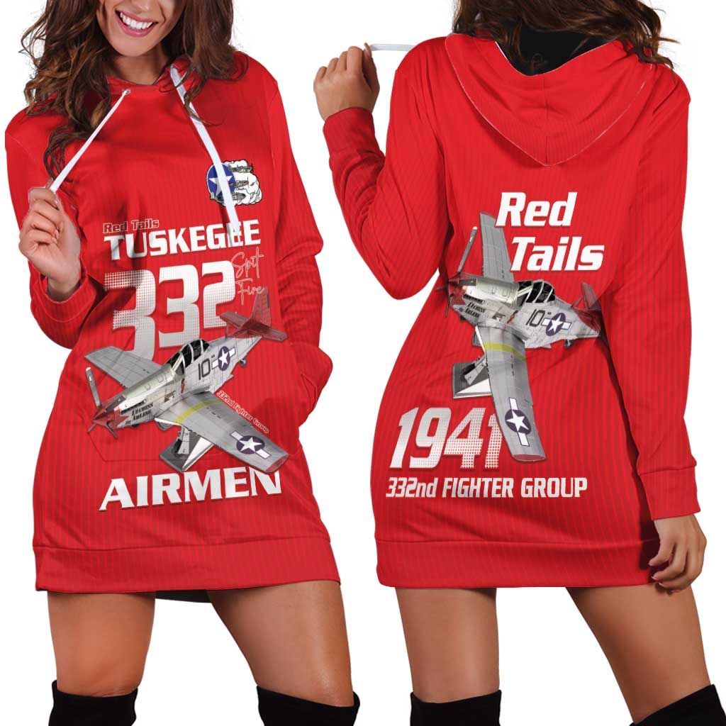 Tuskegee Red Tails Airmen Hoodie Dress P-51 Mustang 332nd Fighter Group - Red - Wonder Print Shop