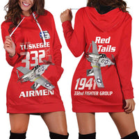 Tuskegee Red Tails Airmen Hoodie Dress P-51 Mustang 332nd Fighter Group - Red - Wonder Print Shop