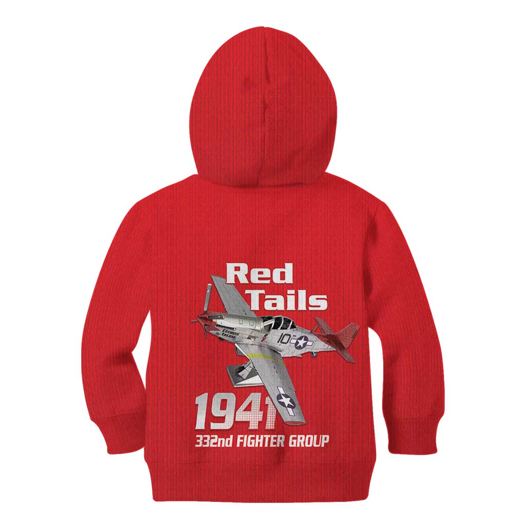Tuskegee Red Tails Airmen Kid Hoodie P-51 Mustang 332nd Fighter Group - Red - Wonder Print Shop