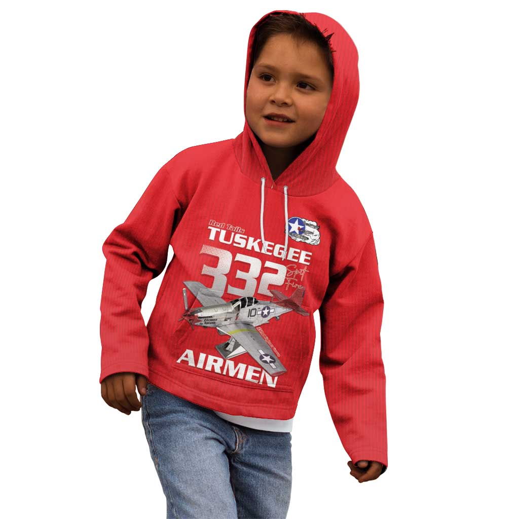 Tuskegee Red Tails Airmen Kid Hoodie P-51 Mustang 332nd Fighter Group - Red - Wonder Print Shop