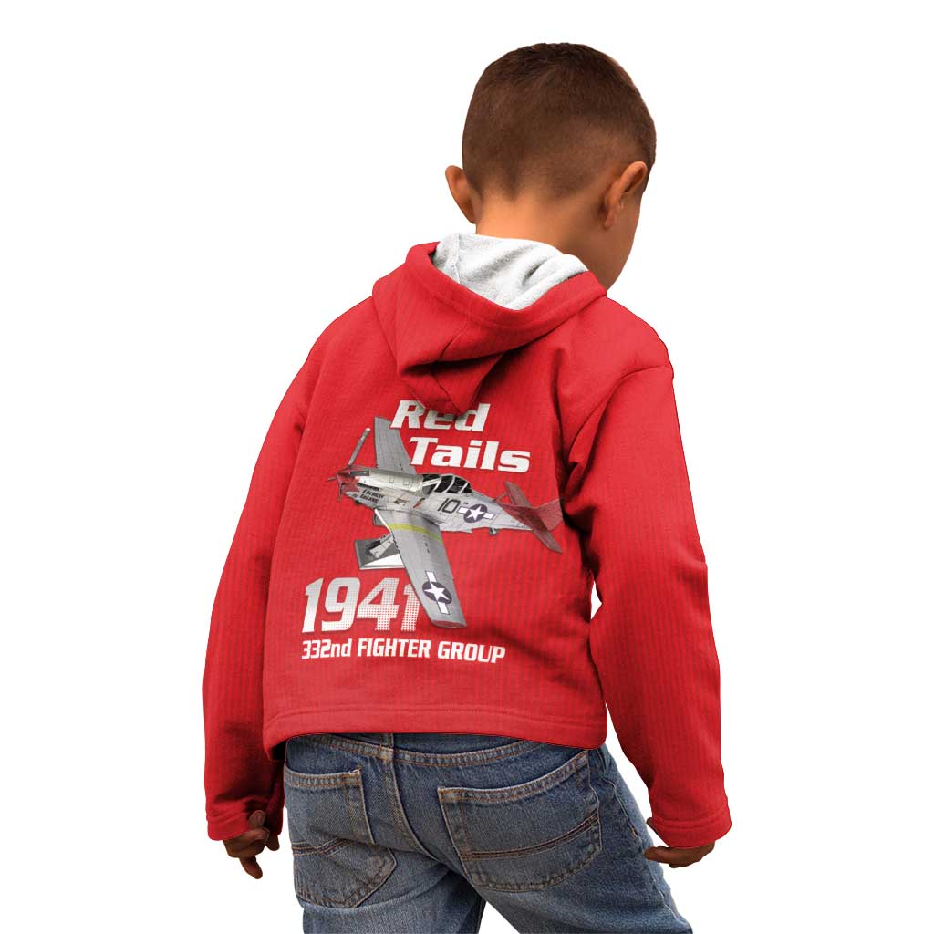 Tuskegee Red Tails Airmen Kid Hoodie P-51 Mustang 332nd Fighter Group - Red - Wonder Print Shop
