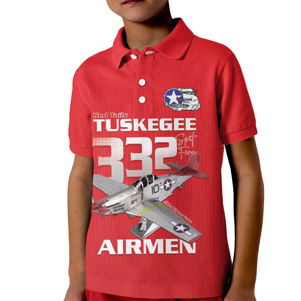 Tuskegee Red Tails Airmen Kid Polo Shirt P-51 Mustang 332nd Fighter Group - Red - Wonder Print Shop