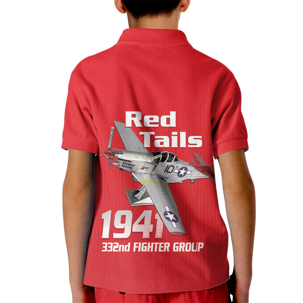 Tuskegee Red Tails Airmen Kid Polo Shirt P-51 Mustang 332nd Fighter Group - Red - Wonder Print Shop