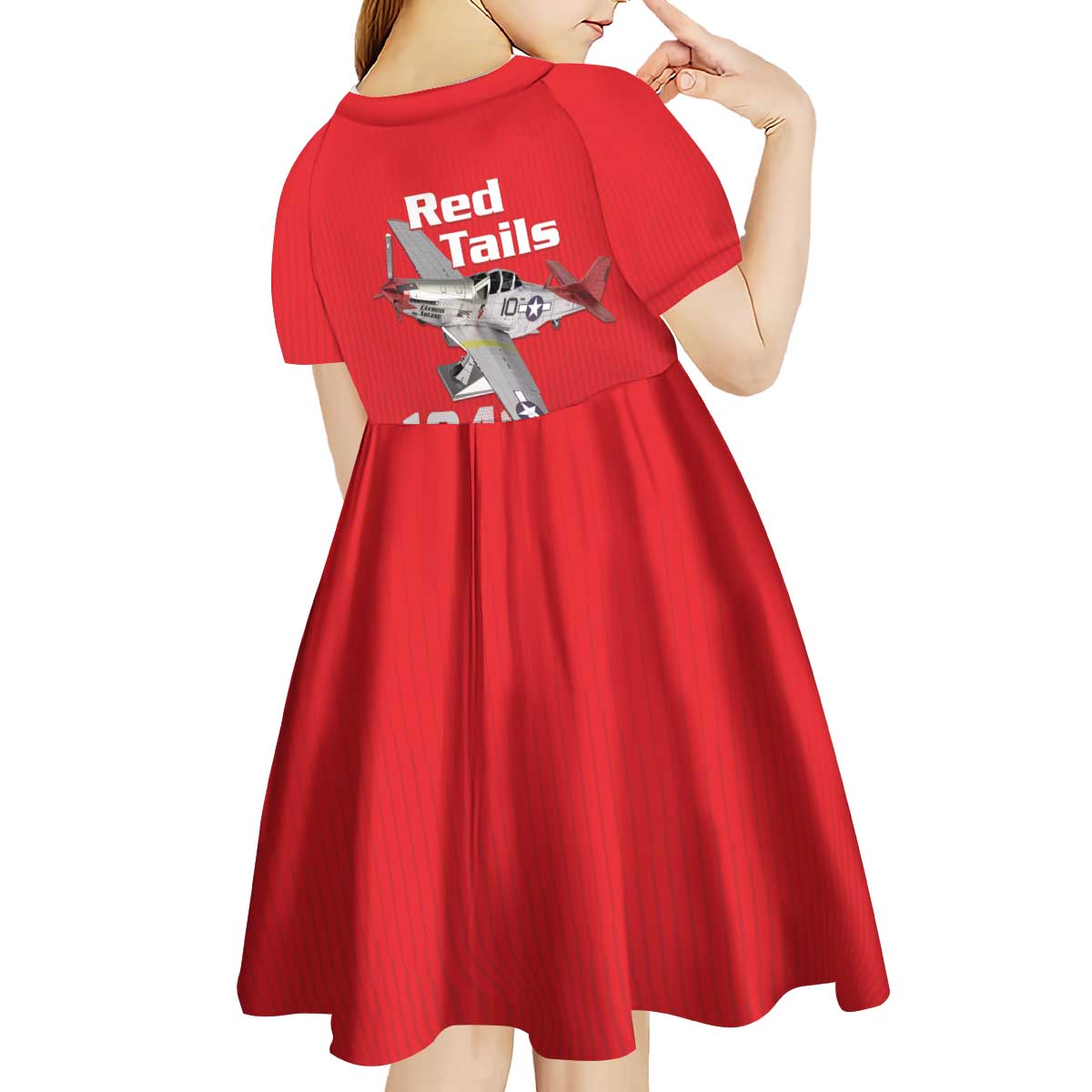 Tuskegee Red Tails Airmen Kid Short Sleeve Dress P-51 Mustang 332nd Fighter Group - Red - Wonder Print Shop