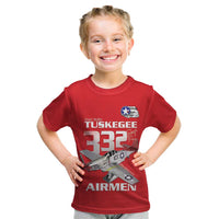 Tuskegee Red Tails Airmen Kid T Shirt P-51 Mustang 332nd Fighter Group - Red - Wonder Print Shop