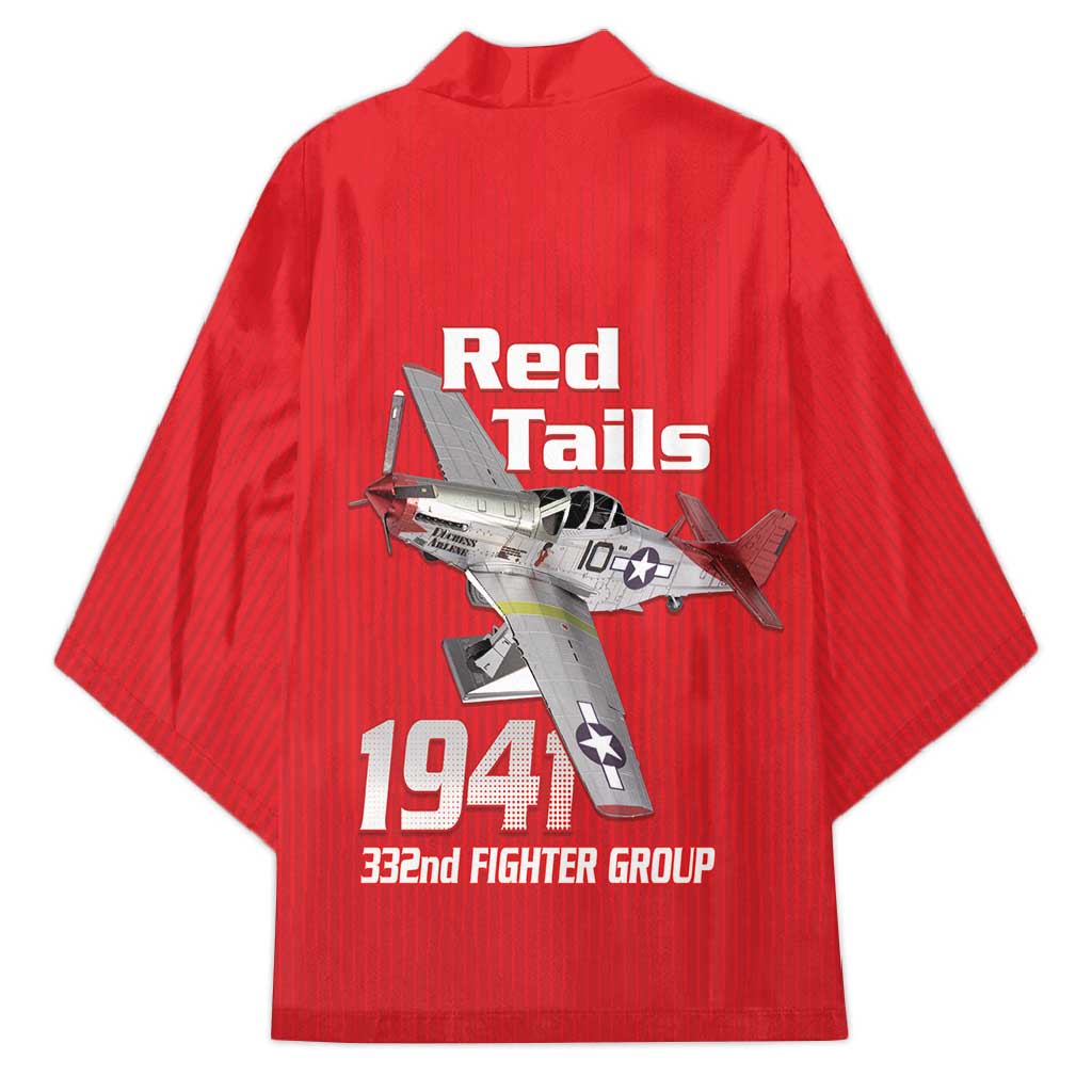 Tuskegee Red Tails Airmen Kimono P-51 Mustang 332nd Fighter Group - Red - Wonder Print Shop