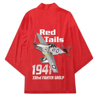 Tuskegee Red Tails Airmen Kimono P-51 Mustang 332nd Fighter Group - Red - Wonder Print Shop