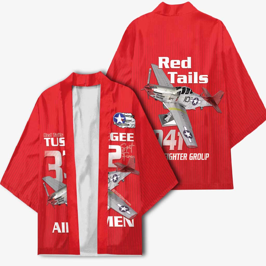 Tuskegee Red Tails Airmen Kimono P-51 Mustang 332nd Fighter Group - Red - Wonder Print Shop