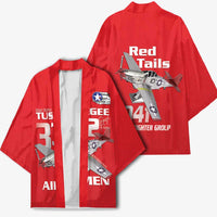 Tuskegee Red Tails Airmen Kimono P-51 Mustang 332nd Fighter Group - Red - Wonder Print Shop