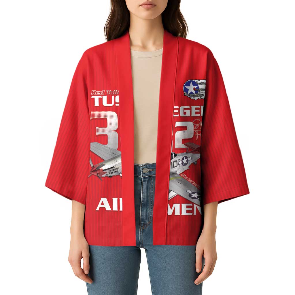 Tuskegee Red Tails Airmen Kimono P-51 Mustang 332nd Fighter Group - Red - Wonder Print Shop