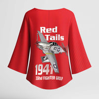 Tuskegee Red Tails Airmen Kimono Sleeve Blouse P-51 Mustang 332nd Fighter Group - Red - Wonder Print Shop