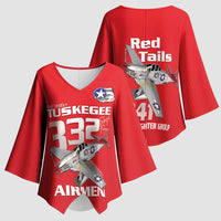 Tuskegee Red Tails Airmen Kimono Sleeve Blouse P-51 Mustang 332nd Fighter Group - Red - Wonder Print Shop