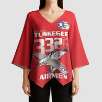 Tuskegee Red Tails Airmen Kimono Sleeve Blouse P-51 Mustang 332nd Fighter Group - Red - Wonder Print Shop