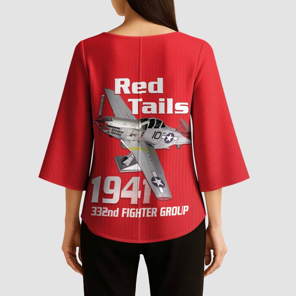 Tuskegee Red Tails Airmen Kimono Sleeve Blouse P-51 Mustang 332nd Fighter Group - Red - Wonder Print Shop