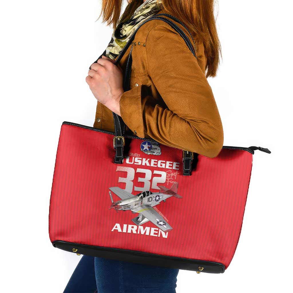 Tuskegee Red Tails Airmen Leather Tote Bag P-51 Mustang 332nd Fighter Group - Red - Wonder Print Shop