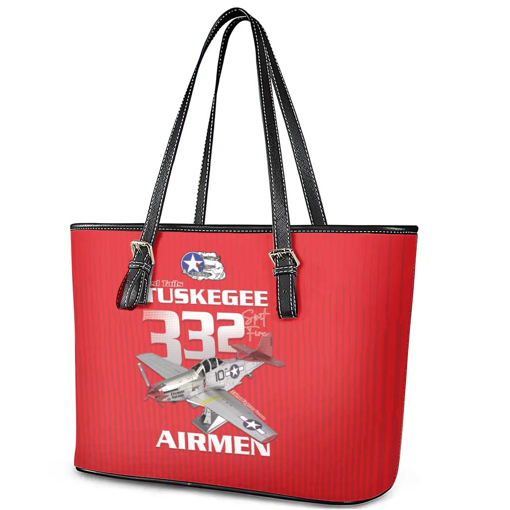 Tuskegee Red Tails Airmen Leather Tote Bag P-51 Mustang 332nd Fighter Group - Red - Wonder Print Shop
