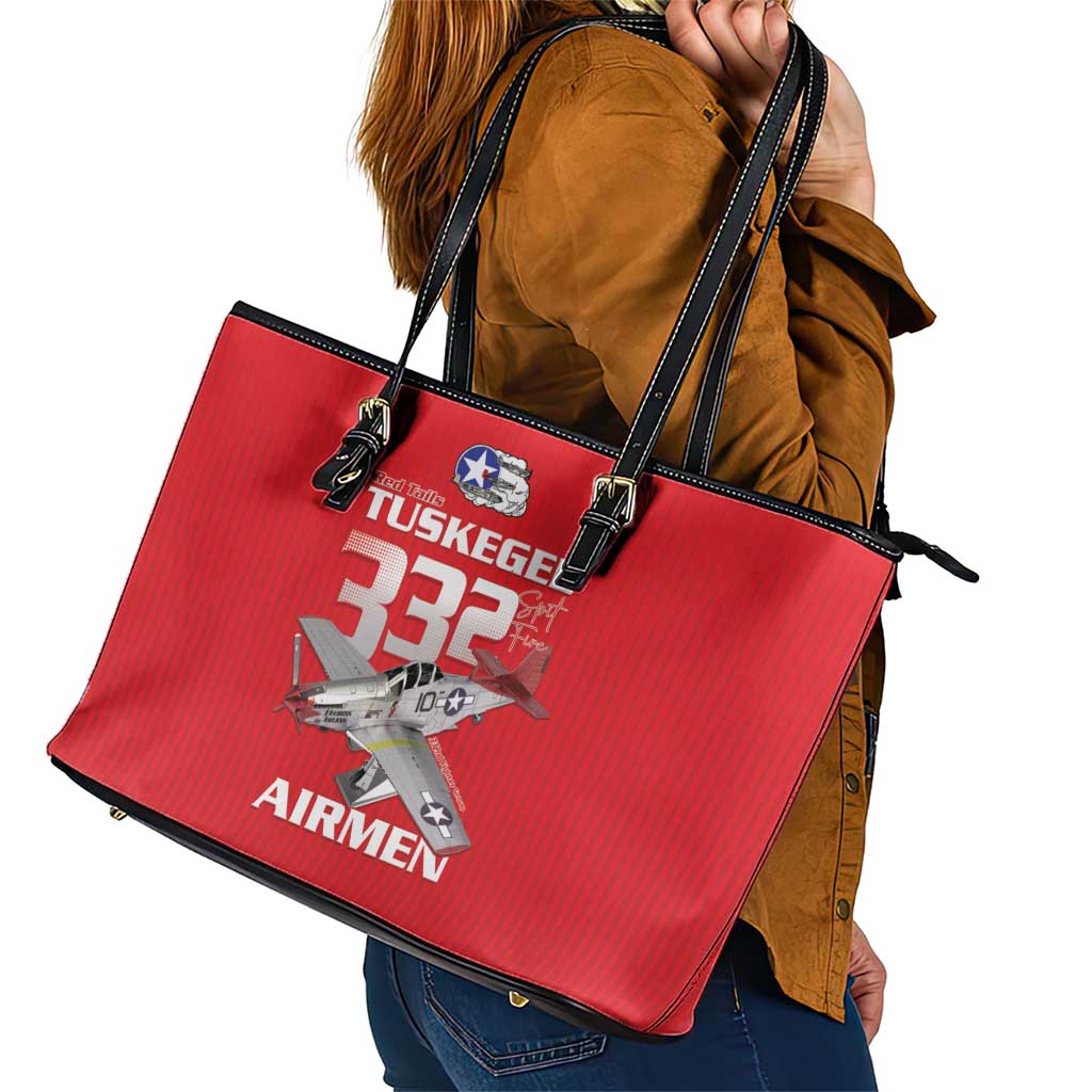 Tuskegee Red Tails Airmen Leather Tote Bag P-51 Mustang 332nd Fighter Group - Red - Wonder Print Shop