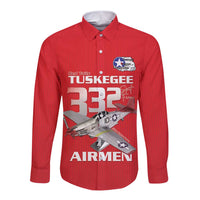 Tuskegee Red Tails Airmen Long Sleeve Button Shirt P-51 Mustang 332nd Fighter Group - Red - Wonder Print Shop