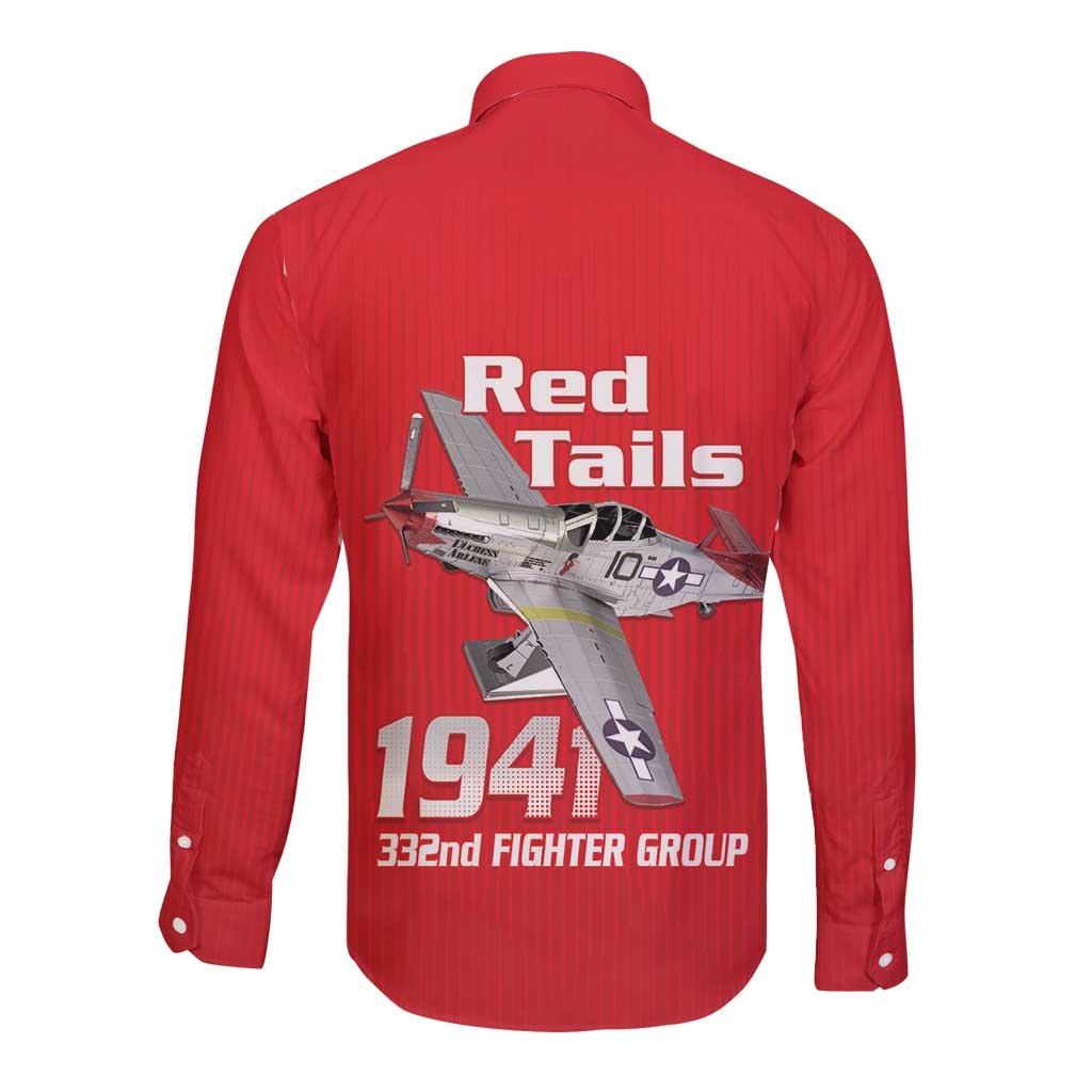 Tuskegee Red Tails Airmen Long Sleeve Button Shirt P-51 Mustang 332nd Fighter Group - Red - Wonder Print Shop