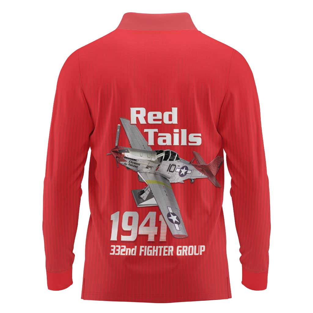 Tuskegee Red Tails Airmen Long Sleeve Polo Shirt P-51 Mustang 332nd Fighter Group - Red - Wonder Print Shop