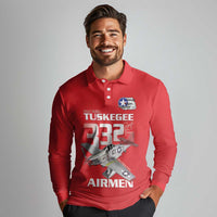 Tuskegee Red Tails Airmen Long Sleeve Polo Shirt P-51 Mustang 332nd Fighter Group - Red - Wonder Print Shop
