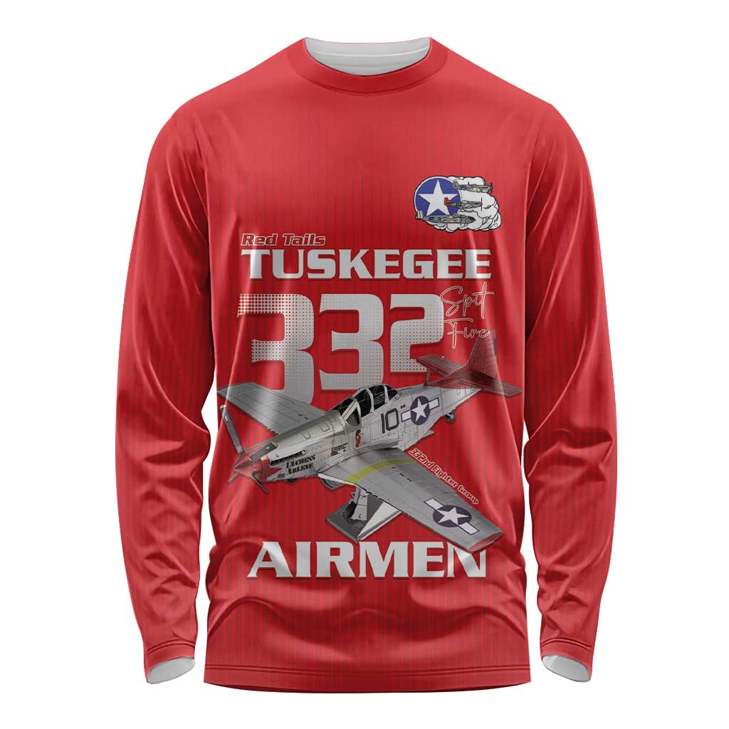 Tuskegee Red Tails Airmen Long Sleeve Shirt P-51 Mustang 332nd Fighter Group - Red - Wonder Print Shop