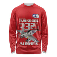 Tuskegee Red Tails Airmen Long Sleeve Shirt P-51 Mustang 332nd Fighter Group - Red - Wonder Print Shop