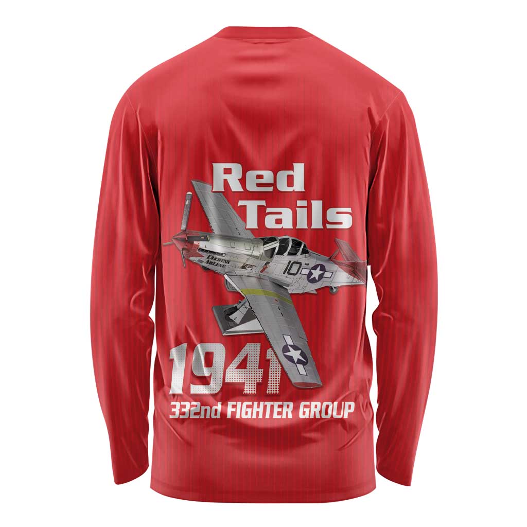 Tuskegee Red Tails Airmen Long Sleeve Shirt P-51 Mustang 332nd Fighter Group - Red - Wonder Print Shop