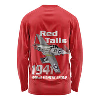 Tuskegee Red Tails Airmen Long Sleeve Shirt P-51 Mustang 332nd Fighter Group - Red - Wonder Print Shop