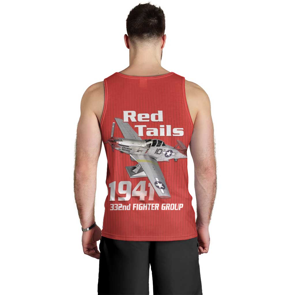 Tuskegee Red Tails Airmen Men Tank Top P-51 Mustang 332nd Fighter Group - Red - Wonder Print Shop